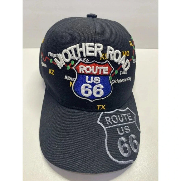 Men's Route 66 Mother Road SIgn US HIstorical Map Hat Black SnapBack Cap - Picture 4 of 6